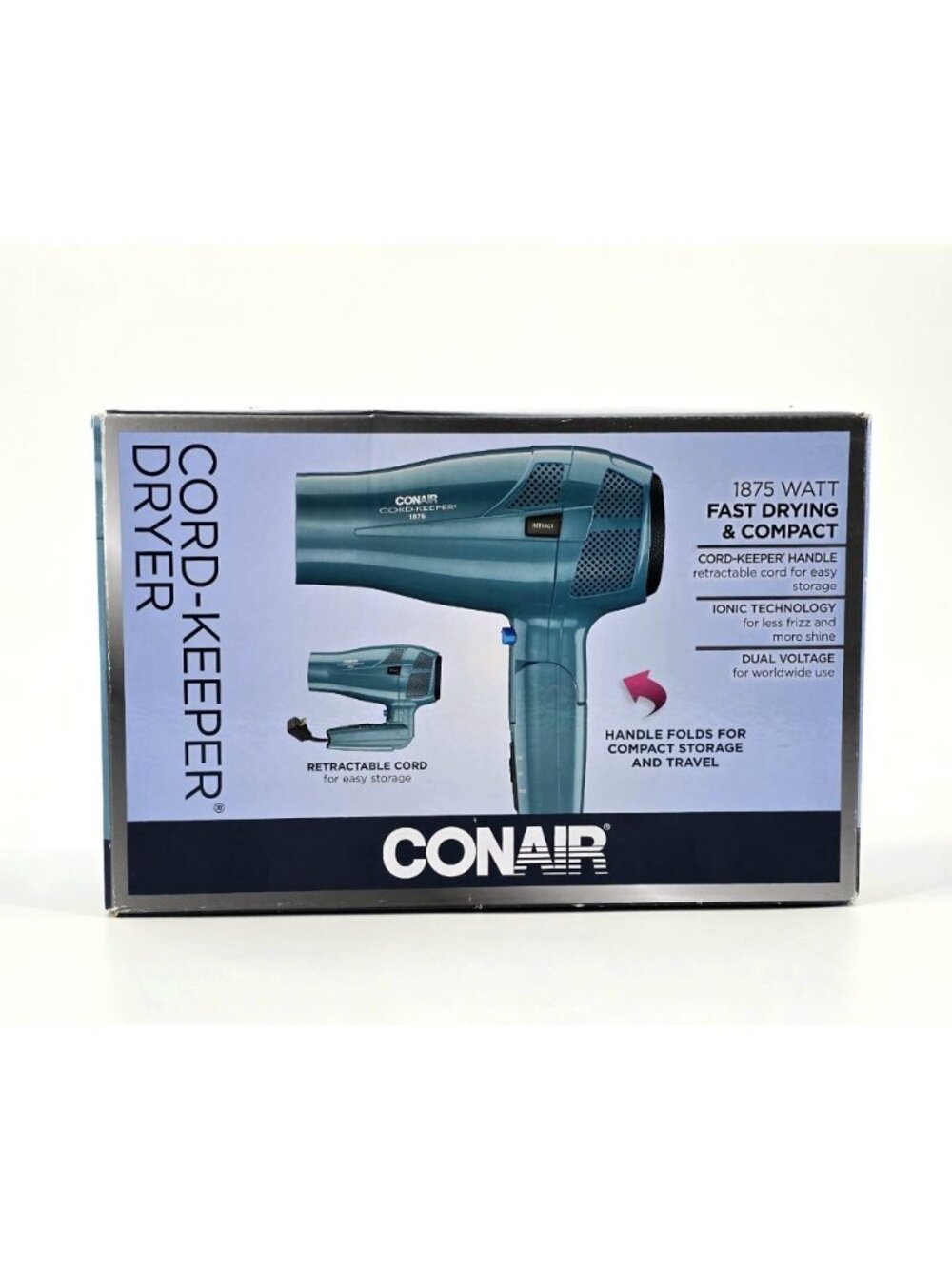 Conair Cord-Keeper Dryer with Folding Handle and Retractable Cord 1875W Ionic